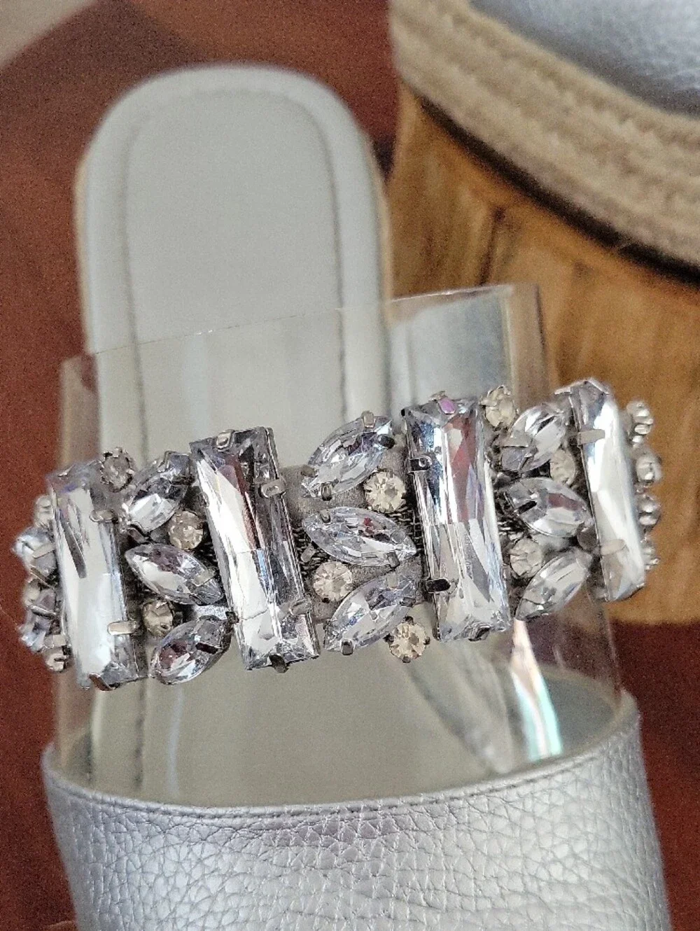 Karl Lagerfeld Carlana Silver Jeweled Espadrille Wedge Mules